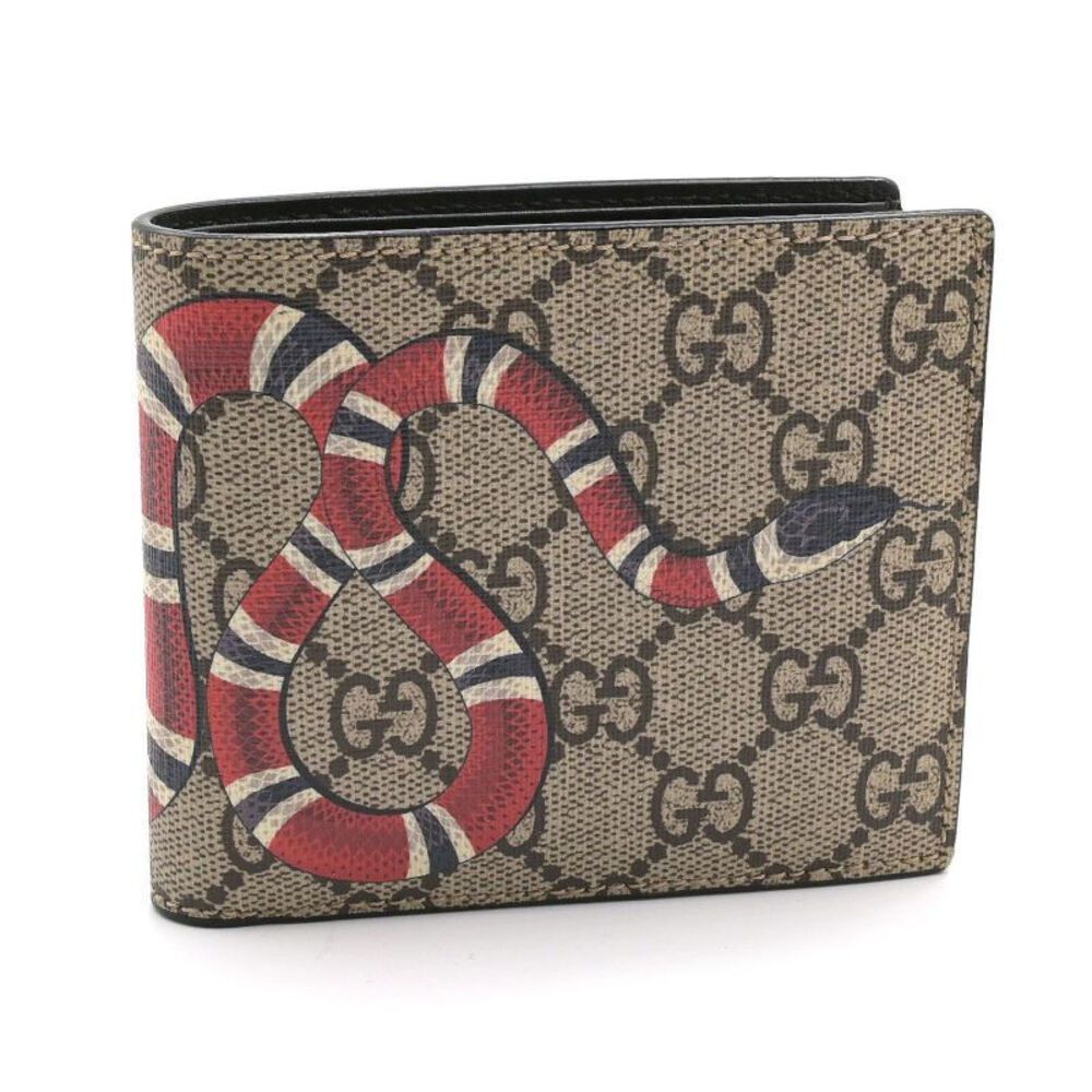 Gucci King Snake Coin Wallet GG Supreme Beige Tan Ebony Bifold